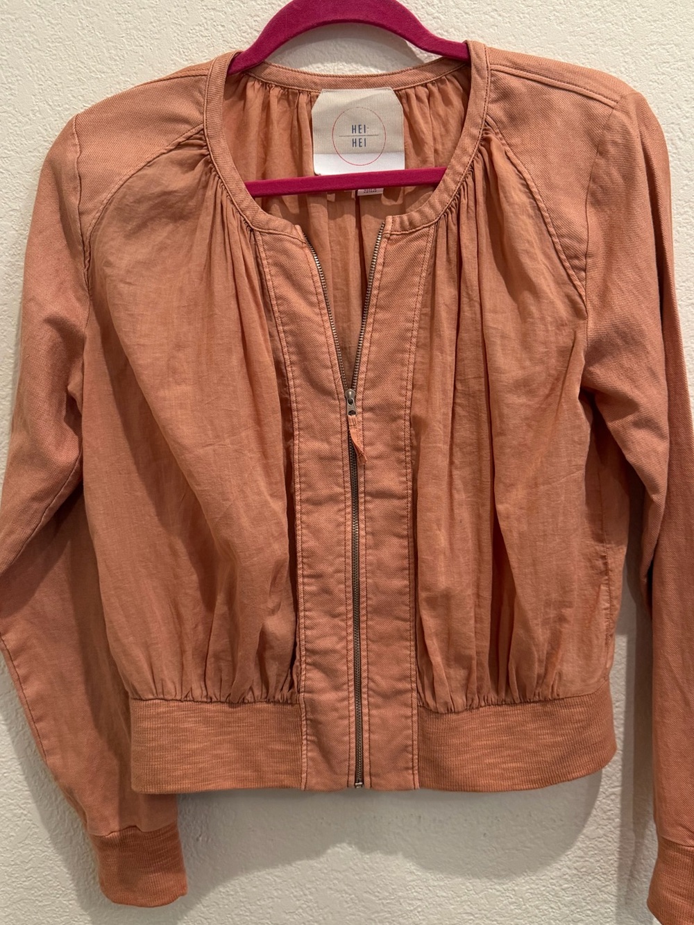 Anthropologie Hei Hei Hilltop Cropped Bomber Jacket Peach Apricot Small - Picture 7 of 8